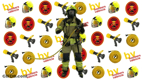 A Fireman Is Surrounded By Bombers Valencia Emblems GIF