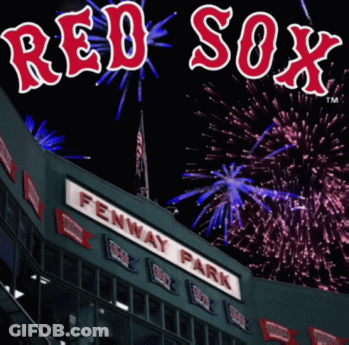 A Fireworks Display At Fenway Park With A Red Sox Logo GIF