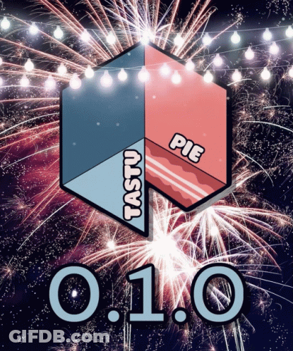 A Fireworks Display Behind A Logo That Says Pie And Tasty GIF