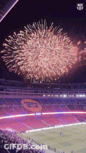 A Fireworks Display In A Stadium With The Number 13 On The Bottom Right GIF