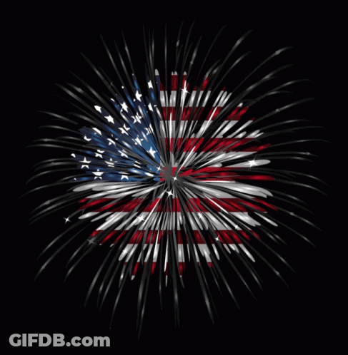A Fireworks Display With An American Flag In The Center GIF