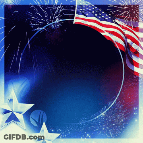 A Fireworks Display With An American Flag In The Middle GIF