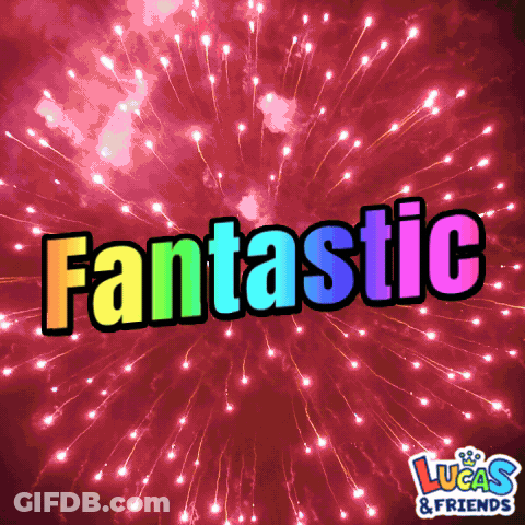 A Fireworks Display With The Words Fantastic Lucas & Friends GIF
