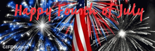 A Fireworks Display With The Words Happy Fourth Of July In Red GIF