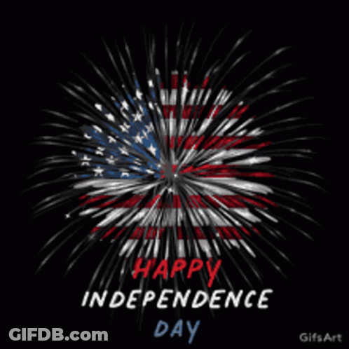 A Fireworks Display With The Words Happy Independence Day On The Bottom GIF