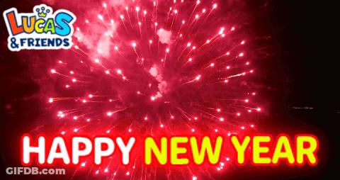 A Fireworks Display With The Words " Happy New Year " In The Foreground GIF