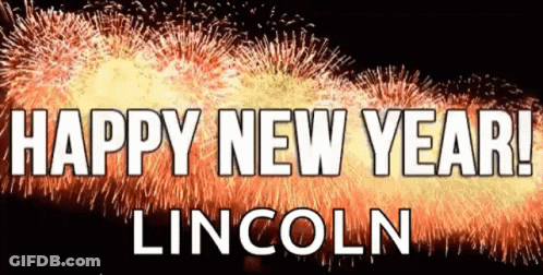 A Fireworks Display With The Words Happy New Year Lincoln GIF