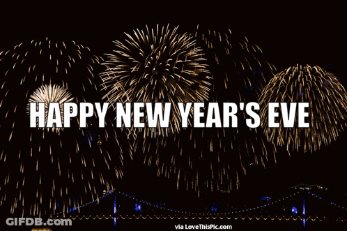 A Fireworks Display With The Words Happy New Year 'S Eve Below It GIF