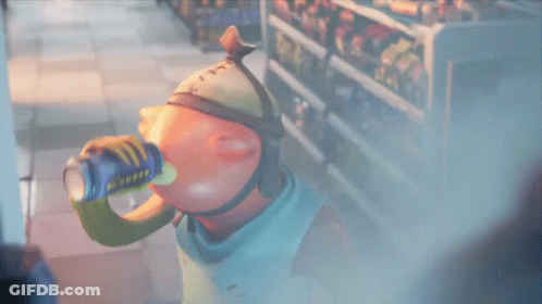 A Fish Drinking From A Can That Says ' Scourpp ' On It GIF
