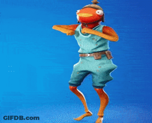 A Fish Wearing A Hat And Scarf Is Smiling In A Room . GIF