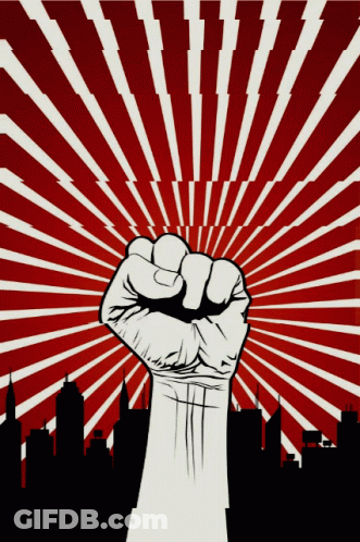 A Fist Is Raised In The Air With A Red And White Background GIF