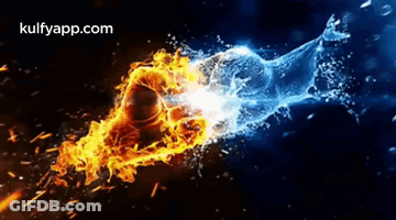 A Fist Made Of Fire And Water Is Being Thrown At Another Fist GIF