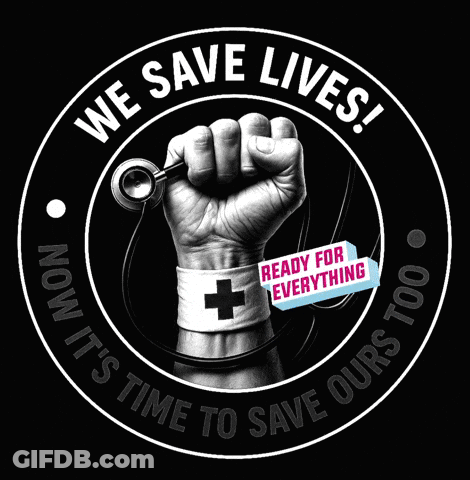 A Fist With A Stethoscope Around It And The Words We Save Lives GIF