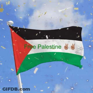 A Flag That Says Free Palestine Is Flying In The Wind GIF