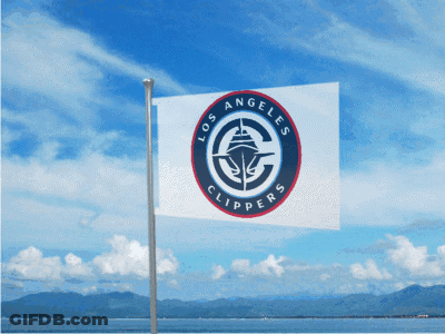 A Flag That Says Los Angeles Clippers Is Flying In The Wind GIF