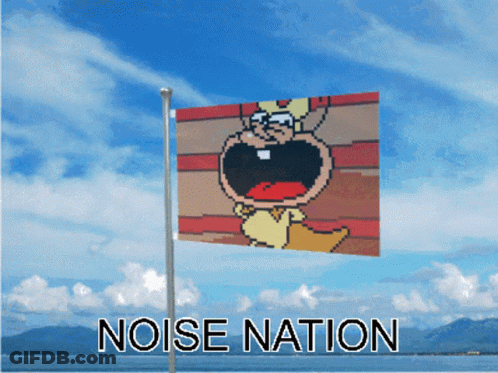 A Flag That Says Noise Nation With A Picture Of A Cartoon Character GIF