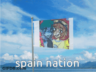 A Flag That Says Spain Nation With A Picture Of A Boy And Girl On It GIF
