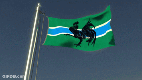 A Flag With A Black Rooster On It GIF