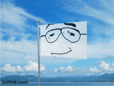 A Flag With A Drawing Of A Face With Glasses On It GIF