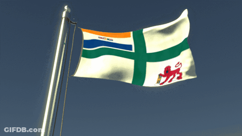 A Flag With A Green Cross And A Lion On It GIF