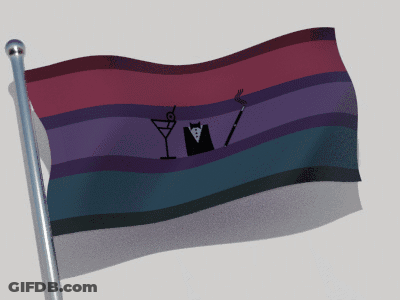 A Flag With A Man In A Tuxedo And A Martini Glass GIF