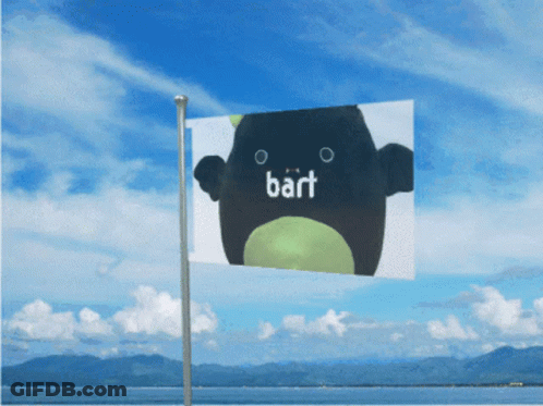 A Flag With A Picture Of A Black Bear And The Word Bart On It GIF