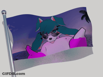 A Flag With A Picture Of A Dog With Blue Hair GIF
