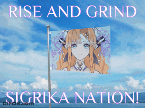A Flag With A Picture Of A Girl On It And The Words Rise And Grind Sigrika Nation GIF