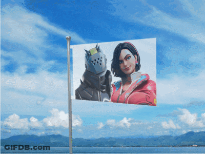 A Flag With A Picture Of A Man And A Woman GIF