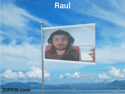A Flag With A Picture Of A Man Holding A Cup And The Name Raul GIF
