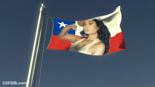 A Flag With A Picture Of A Woman And A Star On It GIF