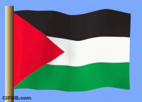 A Flag With A Red Triangle In The Middle Of It GIF