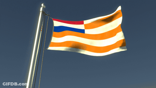 A Flag With Orange White And Blue Stripes Is Flying In The Wind GIF