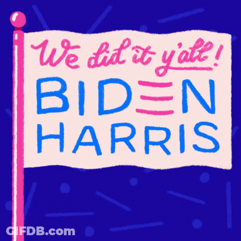A Flag With The Words We Did It Y'all Biden Harris Written On It GIF