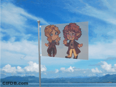 A Flag With Two Cartoon Characters On It GIF