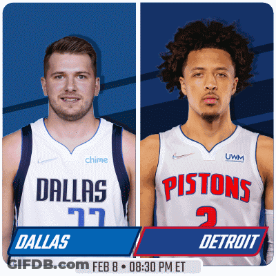 A Flyer For A Basketball Game Between The Dallas And The Pistons GIF