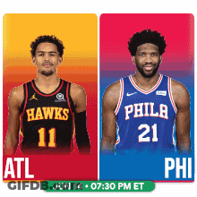 A Flyer For A Basketball Game Between The Hawks And Philadelphia 76Ers GIF