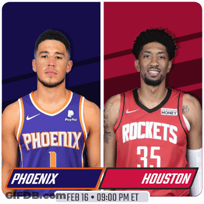 A Flyer For A Basketball Game Between The Phoenix And Rockets GIF