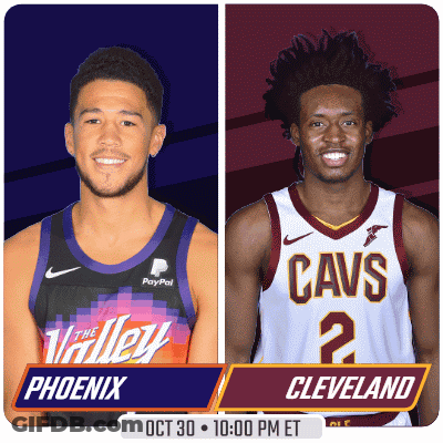 A Flyer For A Basketball Game Between The Phoenix Suns And Cleveland Cavaliers GIF