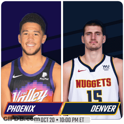A Flyer For A Basketball Game Between The Phoenix Suns And The Nuggets GIF