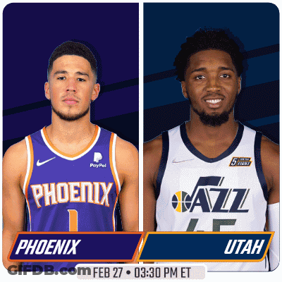 A Flyer For A Basketball Game Between The Phoenix Suns And Utah Jazz GIF