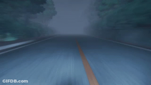 A Foggy Road With A Red Line On The Right GIF