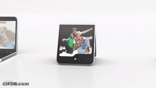 A Foldable Phone With A Woman On The Screen GIF