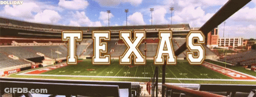 A Football Field With The Word Texas Written On It GIF
