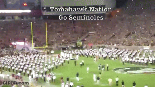 A Football Field With The Words Tomahawk Nation Go Seminoles On The Bottom GIF