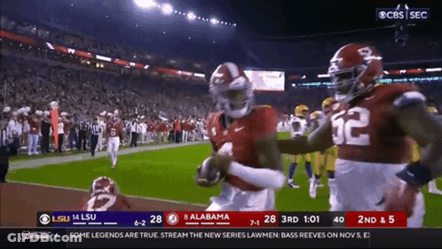 A Football Game Between Lsu And Alabama Is Being Broadcast On Cbs GIF