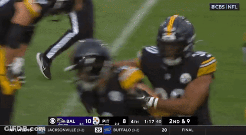 A Football Game Between Pittsburgh And Buffalo Is Being Broadcast On Cbs GIF