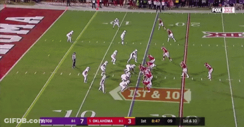 A Football Game Between Tcu And Oklahoma Is Being Shown On Fox GIF