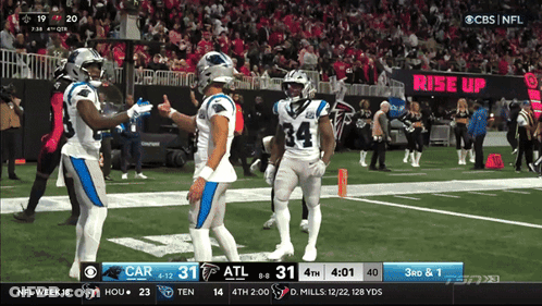 A Football Game Between The Carolina Panthers And The Atlanta Falcons Is Being Shown On Cbs GIF