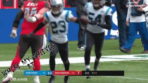 A Football Game Between The Panthers And Buccaneers Is Being Played GIF